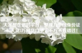 大家都在借的平台，整理几个压身份证私人贷3万网贷口子，千万不要错过！