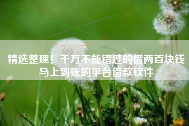 精选整理！千万不能错过的借两百块钱马上到账的平台借款软件