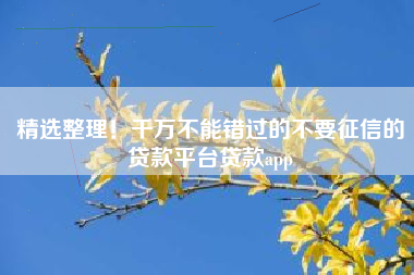 精选整理！千万不能错过的不要征信的贷款平台贷款app